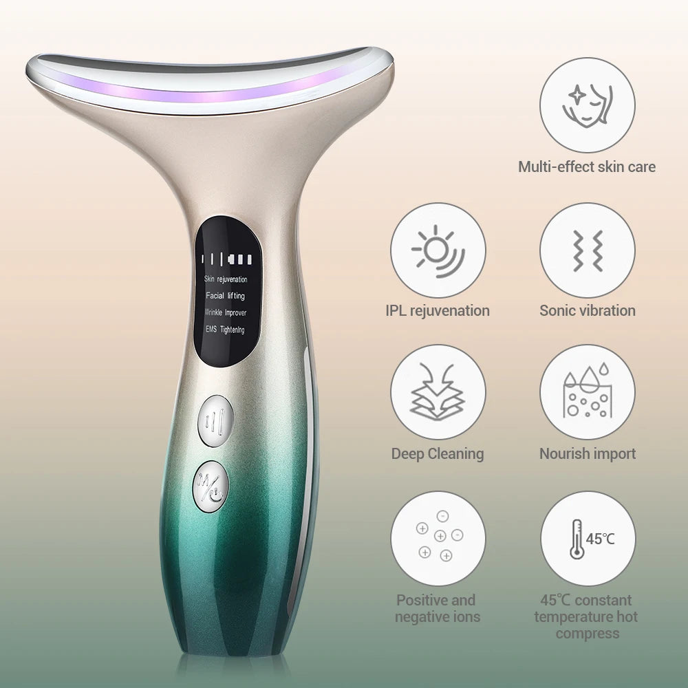 Neck Face Massager anti Wrinkle Lifting 3 Colors Led Photon Therapy Skin Tighten Reduce Double Chin Beauty Device Facial Care